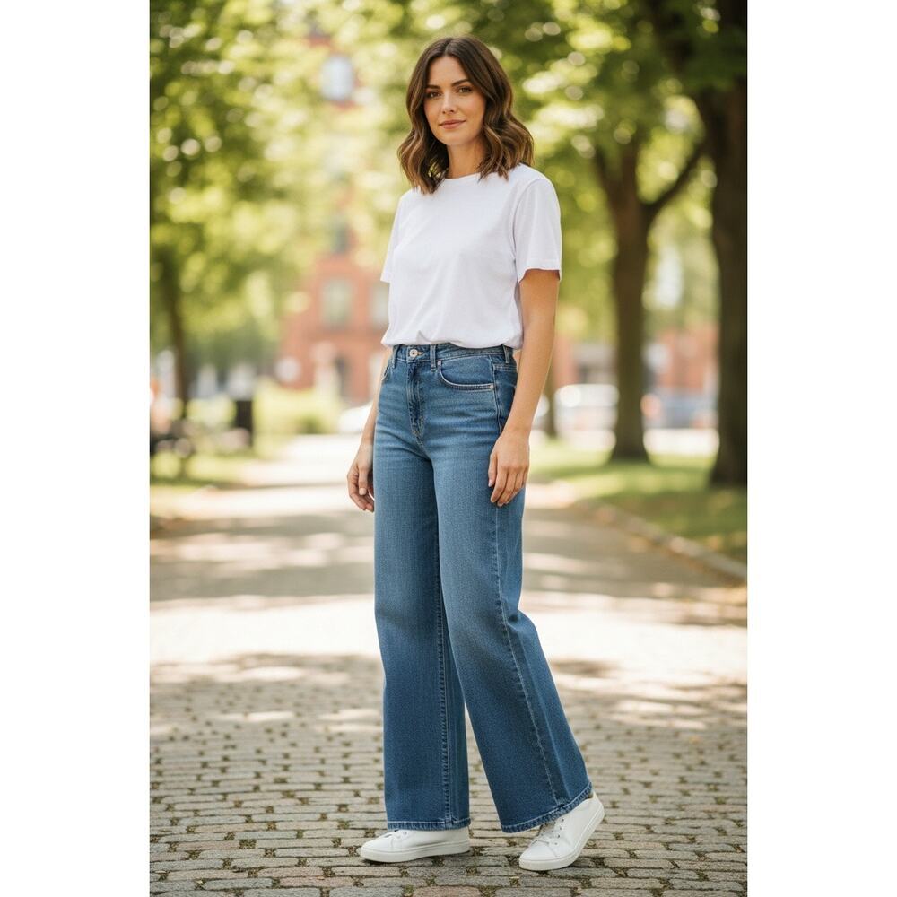 NWT Habitual Hollis High Rise Wide Leg Jeans Medium Wash Minimalist Chic Size 28
